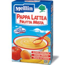 Pappa Lattea Frutta Mista Mellin, dolcissimo pasto prodotto con ottimo latte di proseguimento ed integrato con calcio